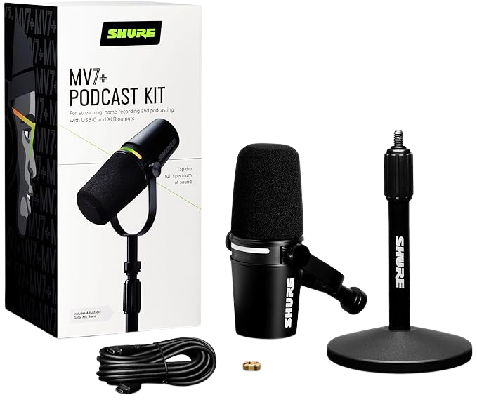 Shure MV7+ Podcast Dynamic Microphone with Stand
